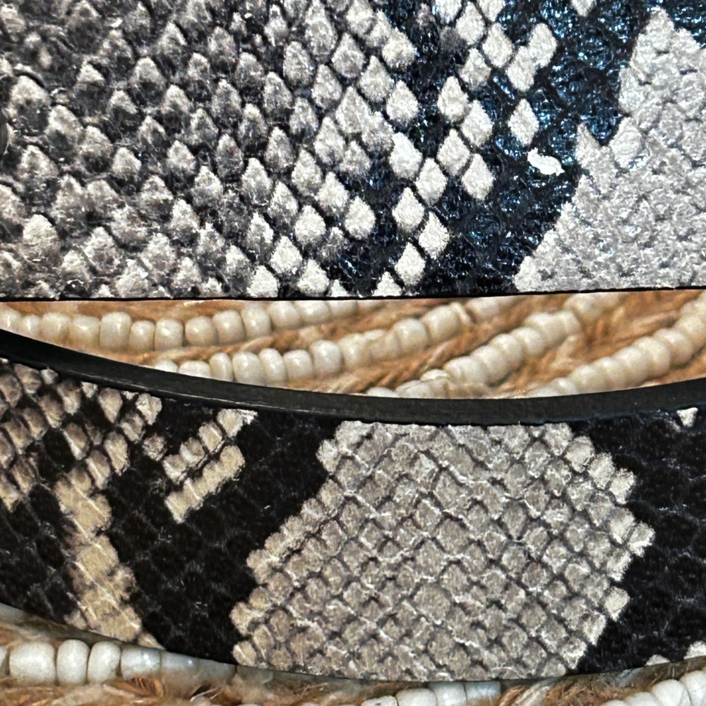 Rag & Bone Black and Cream Snakeskin Belt with Gold Buckle - Picture 3 of 6